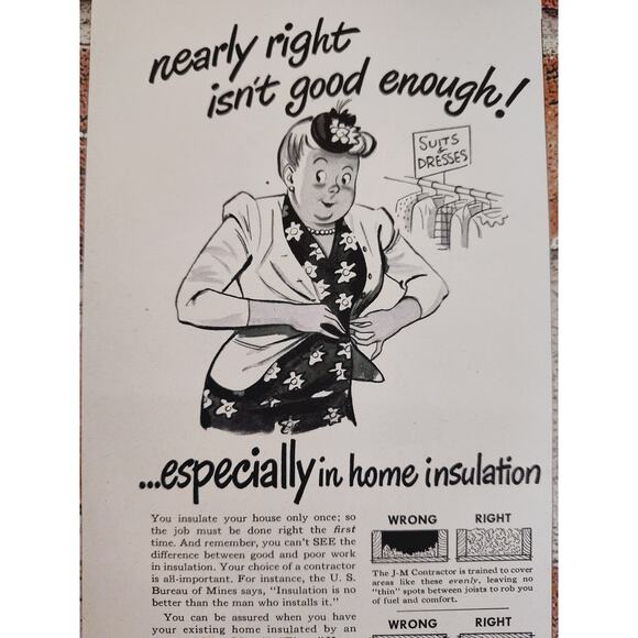 1950 "Nearly Right Isn't Good Enough!" Woman squeezing into Blazer Vtg Print‎ Ad - Picture 1 of 7